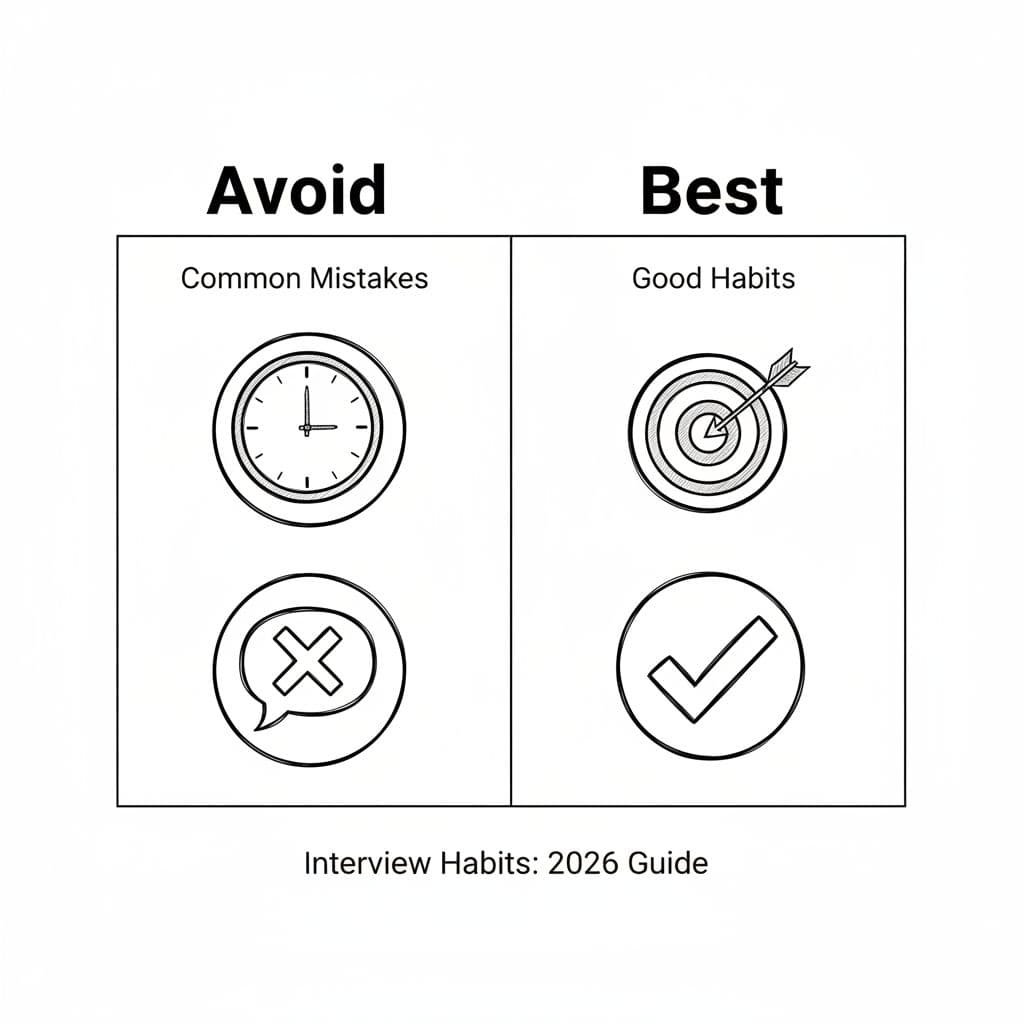 A hand-drawn comparison table contrasts bad habits labeled avoid with good habits labeled best.