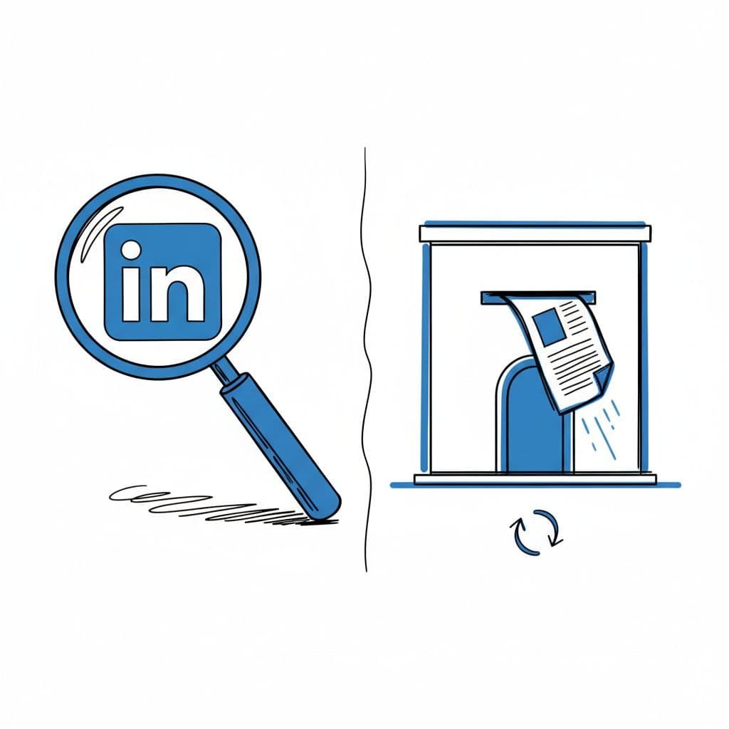 An ink illustration depicts searching for jobs on LinkedIn and submitting applications directly to company offices.