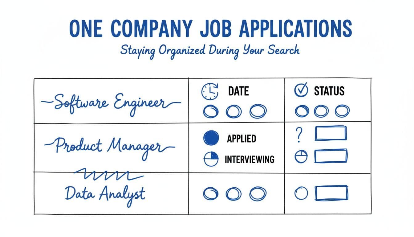 A clean, hand-drawn table illustration with rows for job titles and columns for date and status.