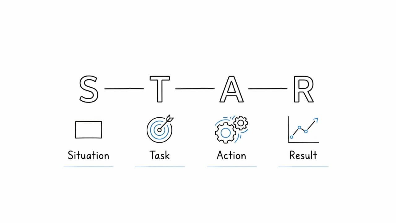 A minimalist graphic features the letters S, T, A, and R arranged in a clean vertical flow. Sharp blue and black line art defines each section against a stark white background.