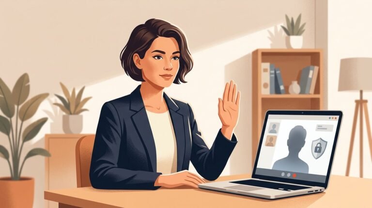 A professional job candidate setting a boundary during a video interview.