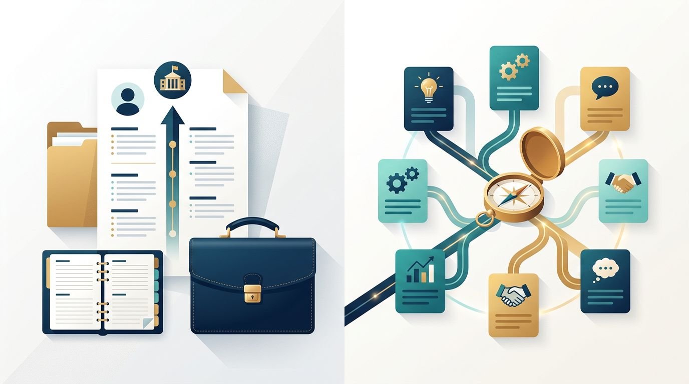 Split illustration comparing a timeline resume with a skills-focused layout.