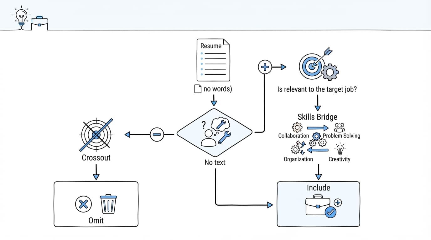 Blue and black flowchart showing when hobbies may belong on a resume.