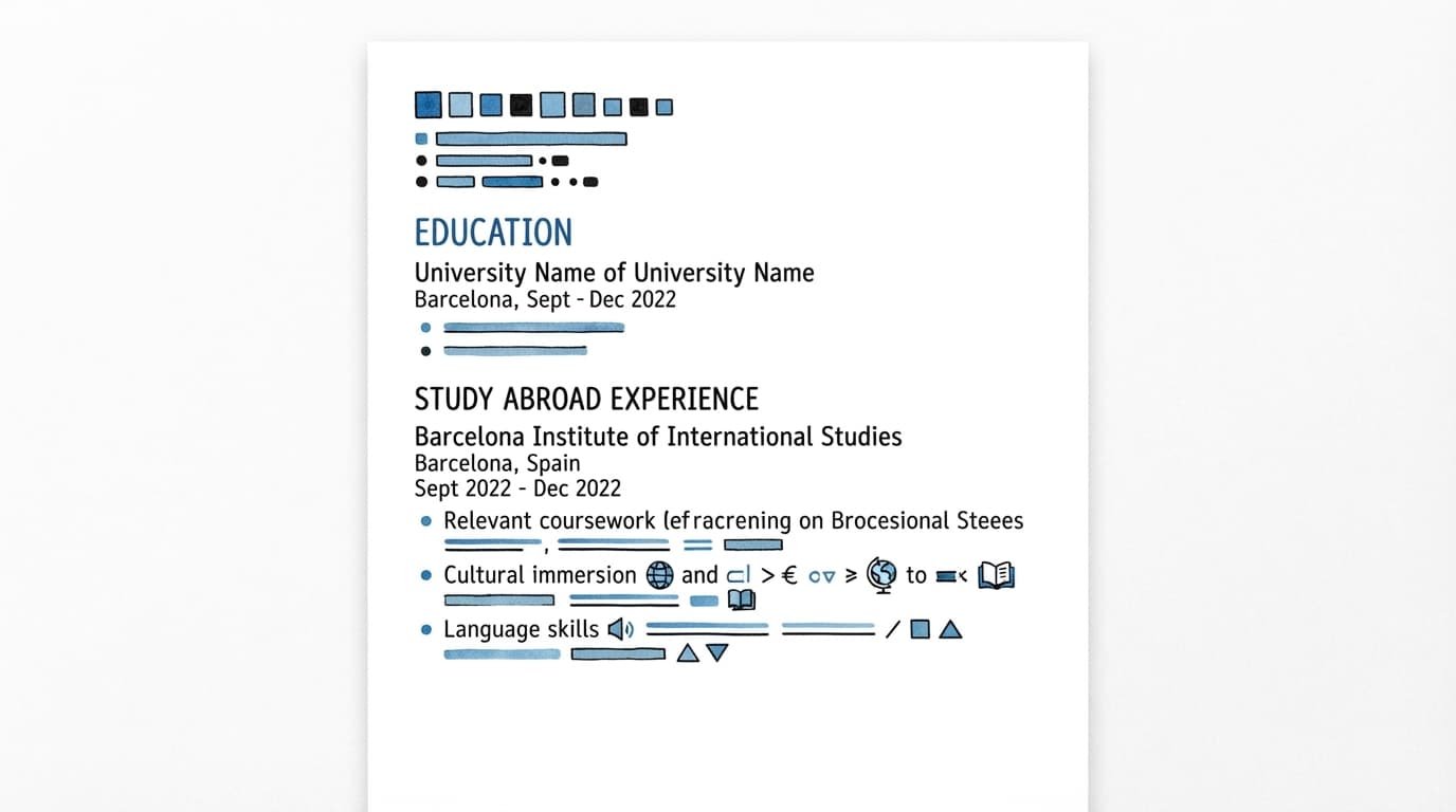 A minimalist resume page showing study abroad under an education section.