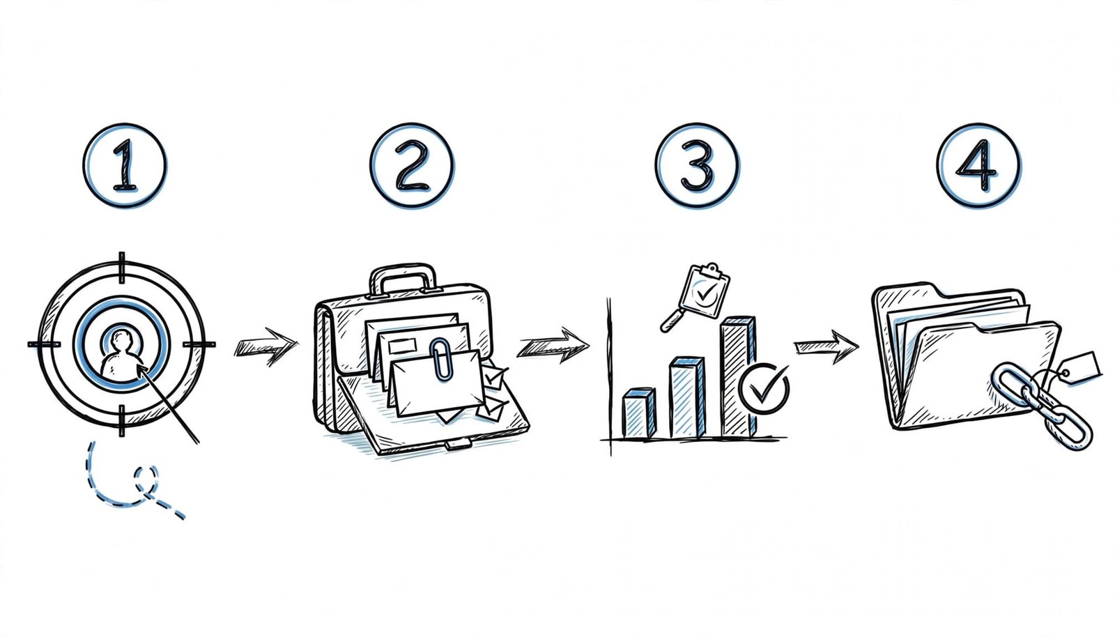 Four illustrated steps show how to build a freelance resume.
