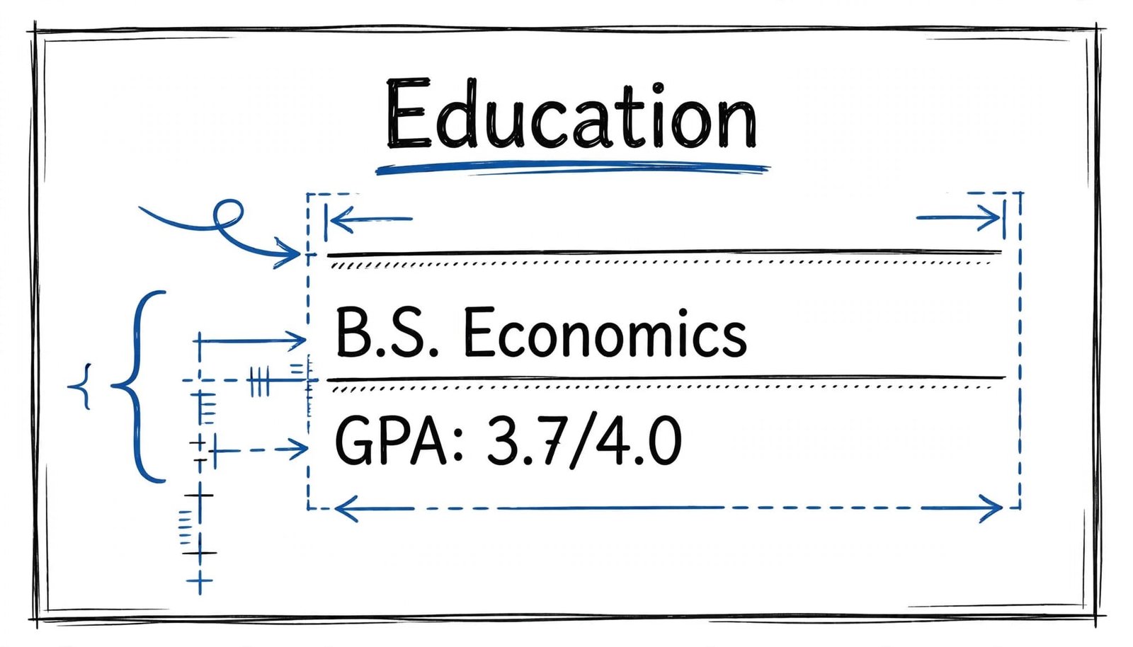 Resume page showing an Education section with degree, graduation date, and GPA placement.