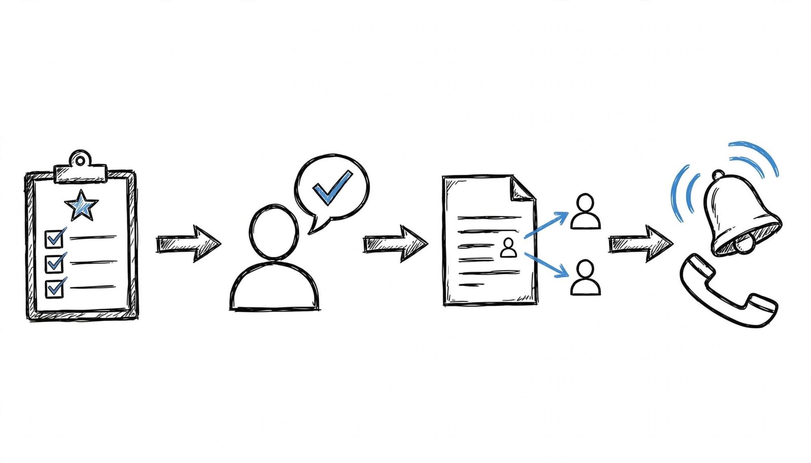 Four blue and black icons show steps for arranging references before a call.